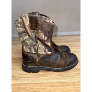 Ariat Cowboy Boots Boy's Size 3 Brown Leather Camo Round Toe Western Boots